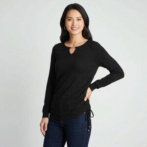 Thalia Sodi Ruched Keyhole Sweater, Black Size Medium
